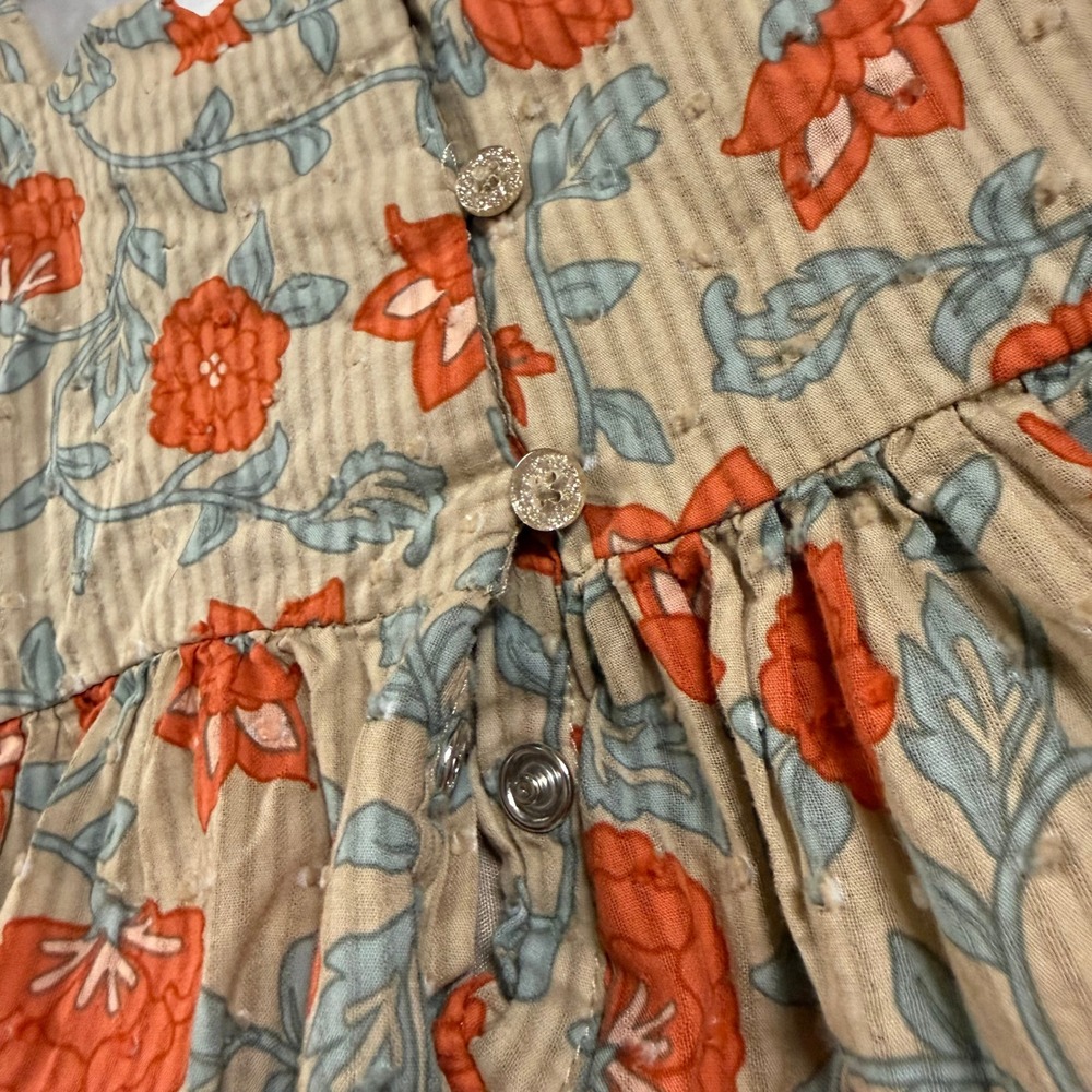 Happily Grey 4T Orange Floral Swiss Dot Tiered Puff Sleeve Scallop Dress Whimsy - Picture 7 of 9